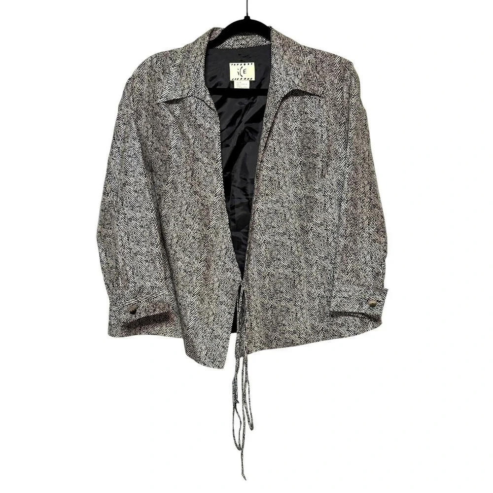 iCE Silk Herringbone Jacket Womens Large Vintagecore‎ Minimal Tailored Chic